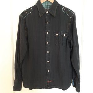 Fender by Rock & Roll Religion Long Sleeve Roll Tab Button Up Shirt Blue Size M